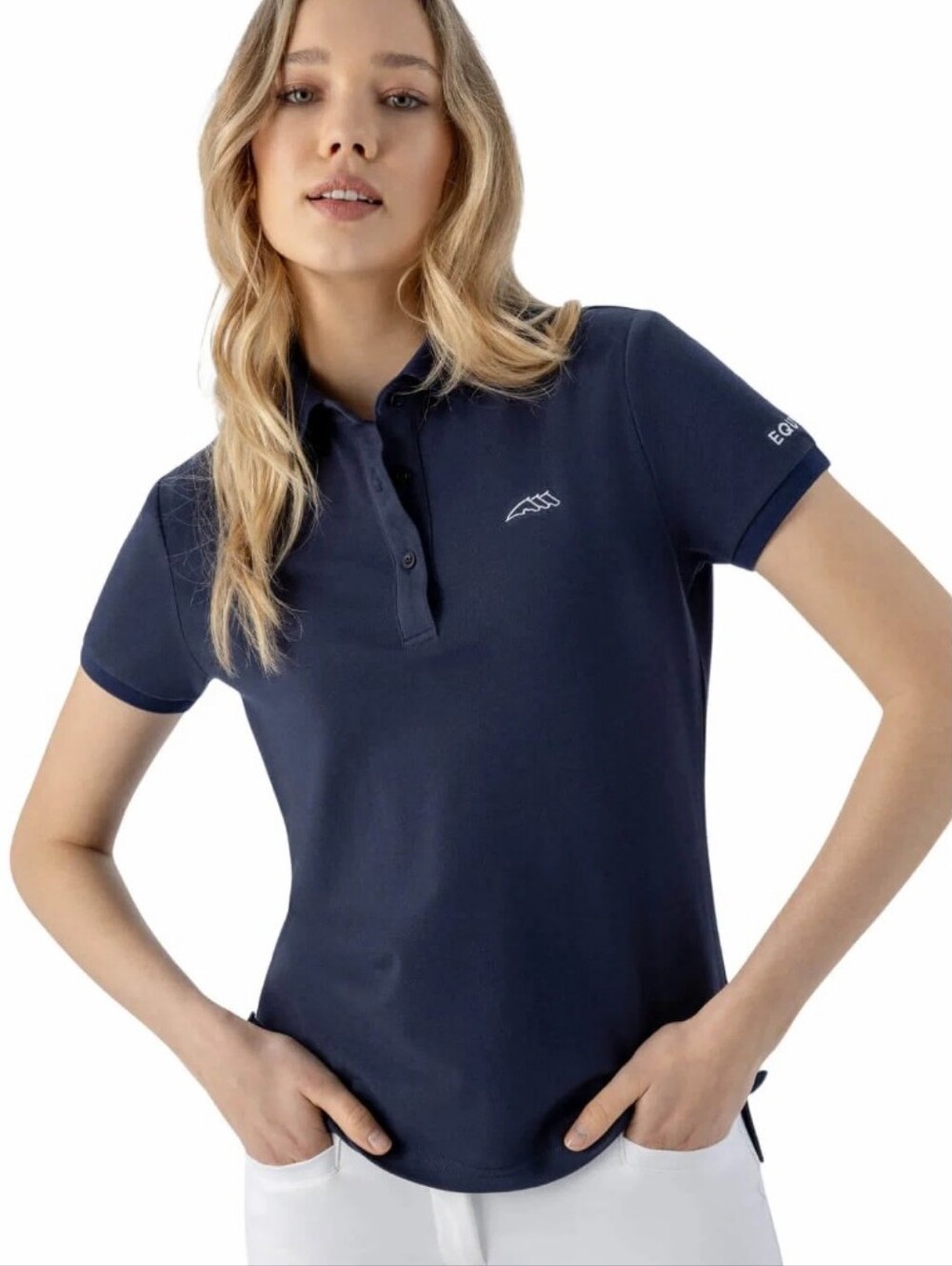 Equiline Eqcartik Navy Blue Piqué Knit Classic Riding Polo Shirt Size Small
